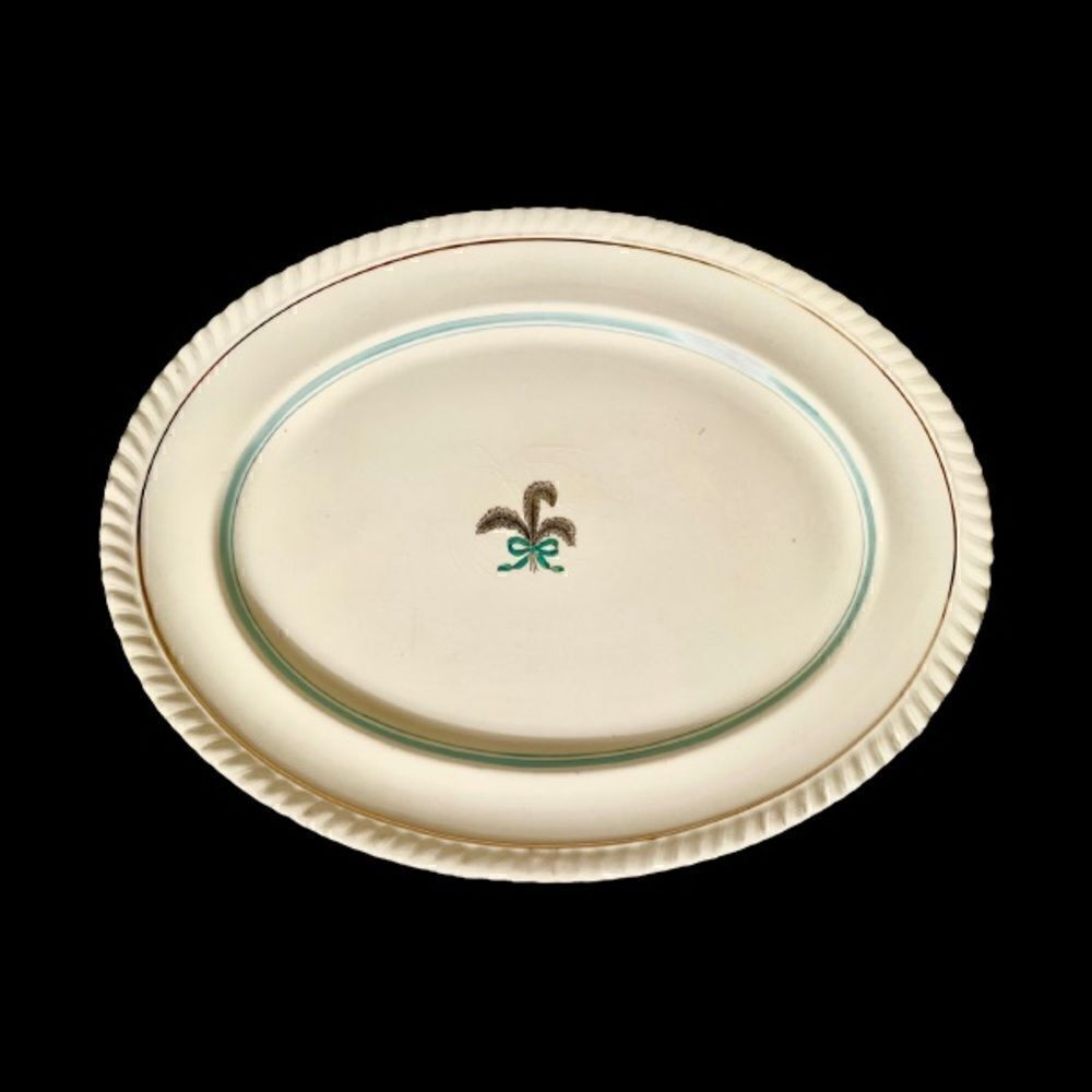 Vintage Johnson Bros Old English Rimmed Oval Platter Feather Fleur Du Lis